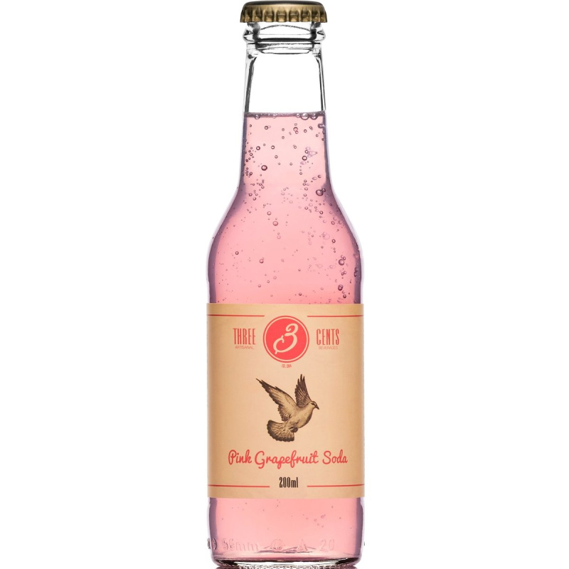 Three Cents Pink Grapefruit soda sklo