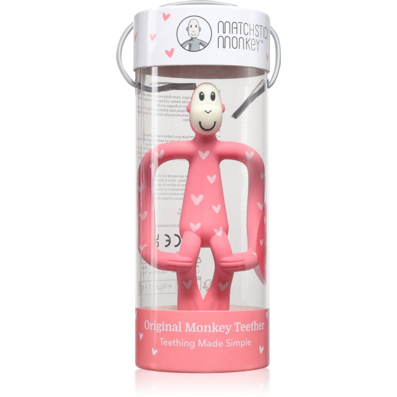 Matchstick Monkey Teething Toy and Gel Applicator kousátko s kartáčkem 2 v 1 Hearts Pink 1 ks