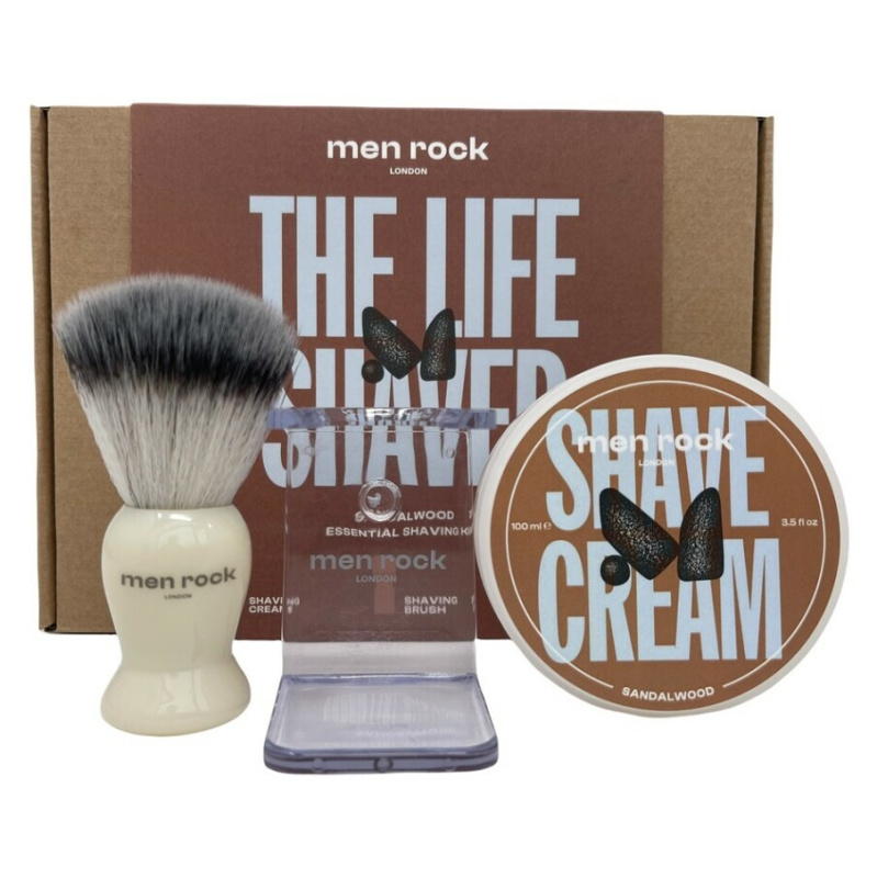 MEN ROCK LONDON Dárková sada holicí péče Sandalwood Krém na holení 100 g + štětka na holení + stojan na štětku