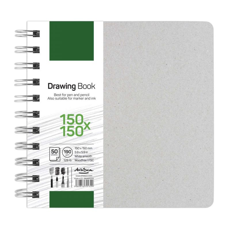 Skicák kroužkový Drawing Book bílý (190g/m2, 50 listů) 15x15cm