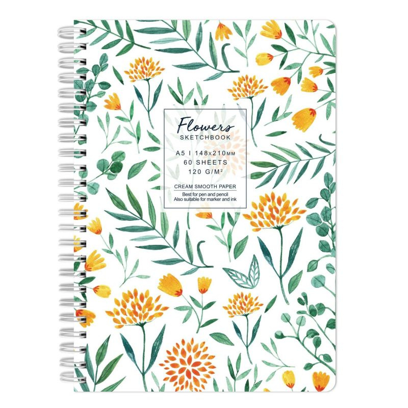 Kroužkový blok Flowers bílý (120g/m2, 60 listů) A5