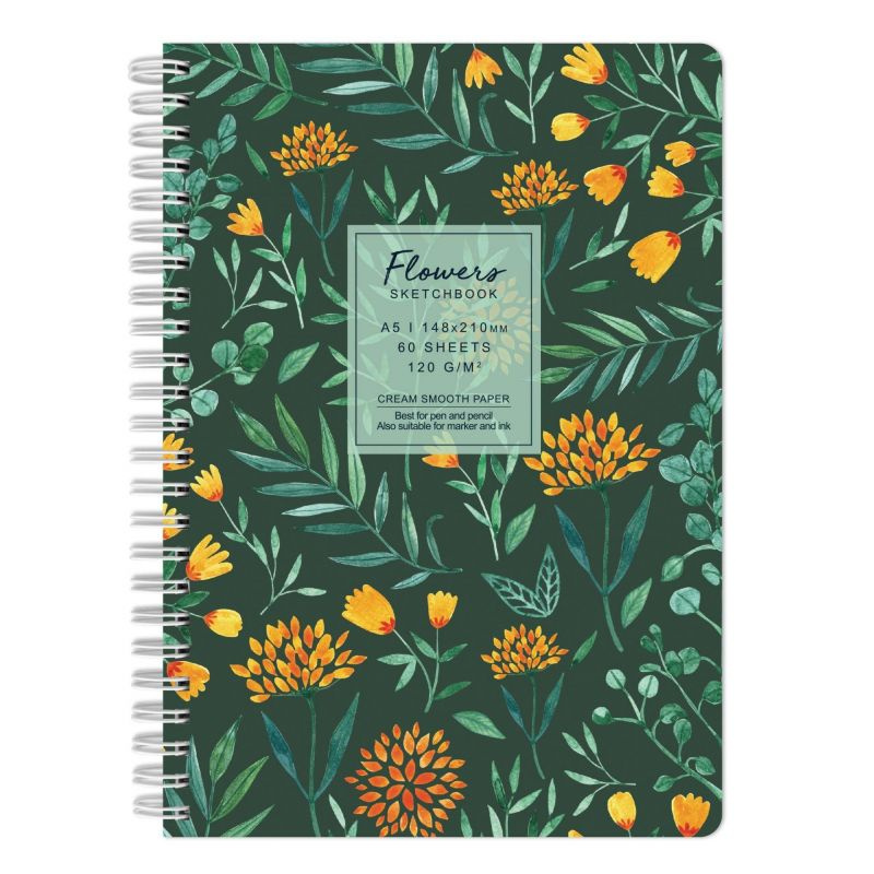 Kroužkový blok Flowers zelený (120g/m2, 60 listů) A5
