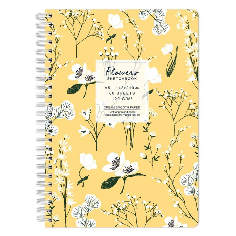 Kroužkový blok Flowers žlutý (120g/m2, 60 listů) A5