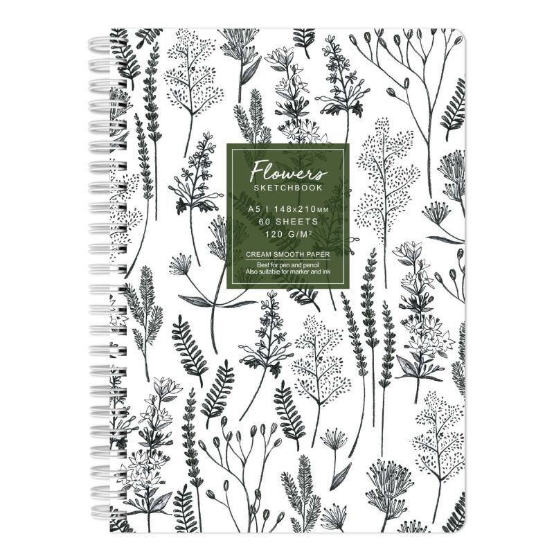 Kroužkový blok Flowers jednobarevný (120g/m2, 60 listů) A5