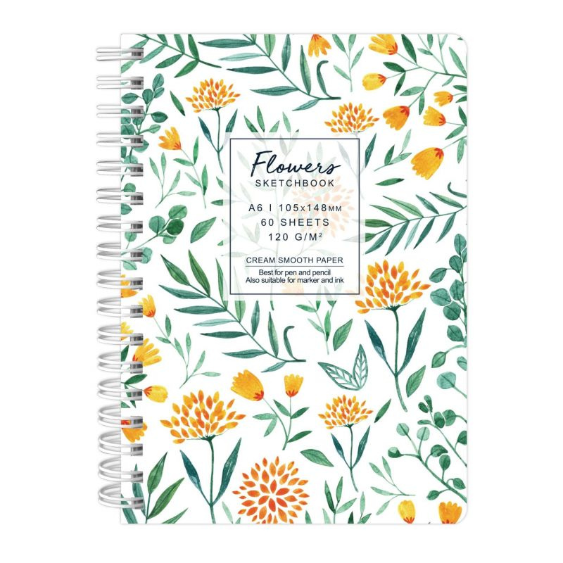 Kroužkový blok Flowers bílý (120g/m2, 60 listů) A6