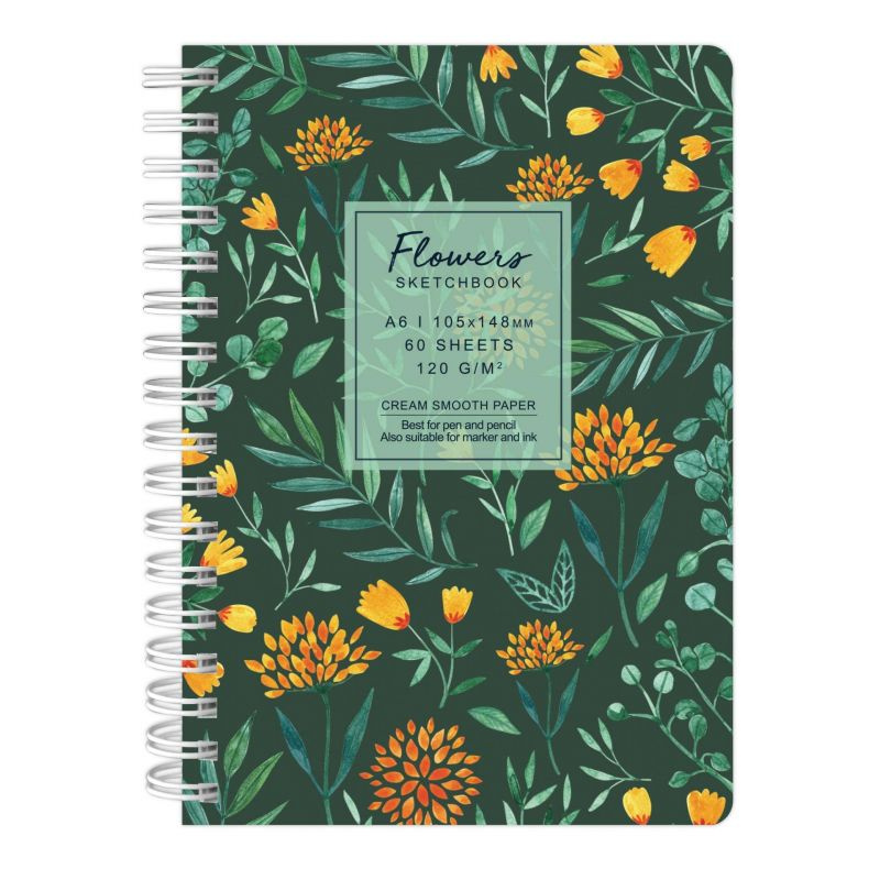 Kroužkový blok Flowers zelený (120g/m2, 60 listů) A6