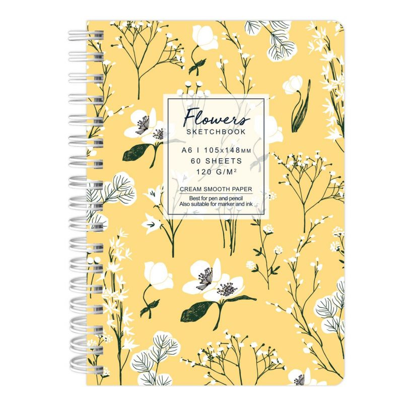Kroužkový blok Flowers žlutý (120g/m2, 60 listů) A6