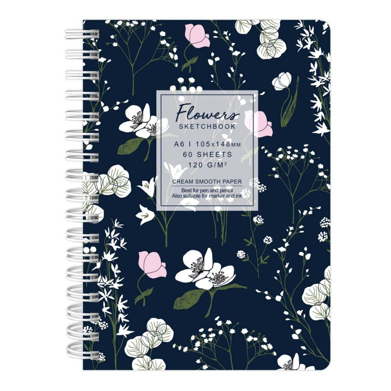 Kroužkový blok Flowers černý (120g/m2, 60 listů) A6
