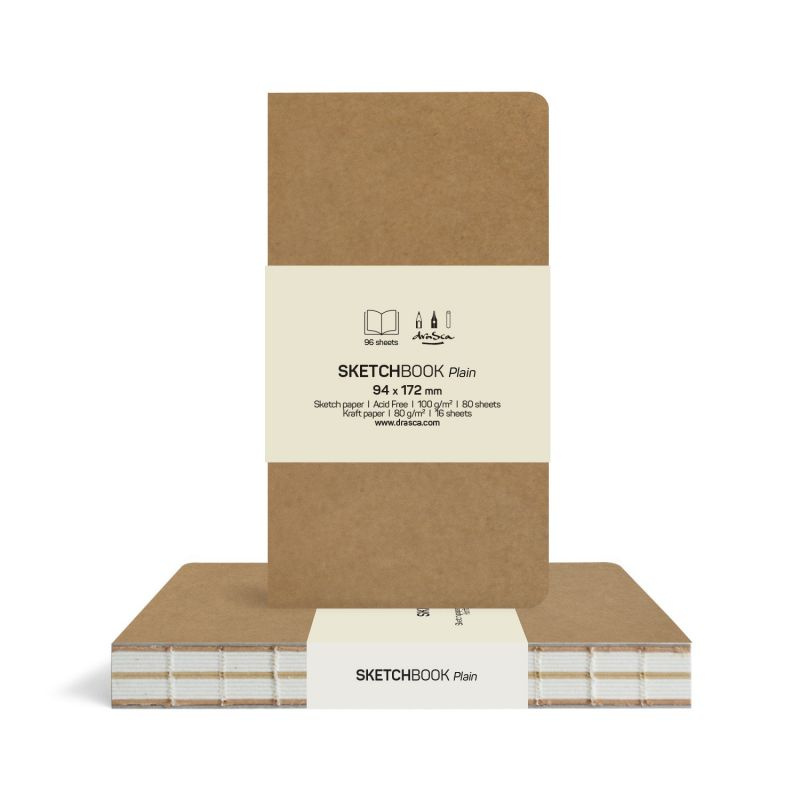 Skicák Plain (100g/m2, 96 listů) 9,4x17,2cm kraft obal