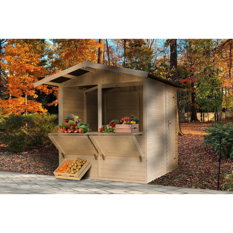 Timbela Dřevěný prodejní stánek M149 se 2 pulty, 199 x 205 cm