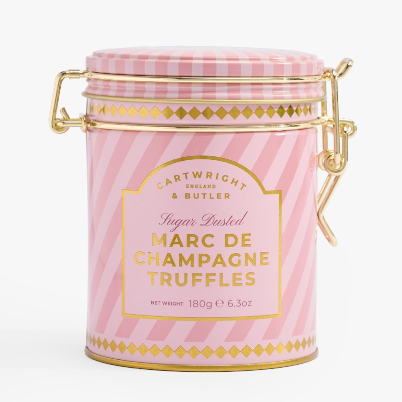 Cartwright & Butler Čokoládové lanýže s náplní Marc de Champagne v kovové dóze, 180 g 4093
