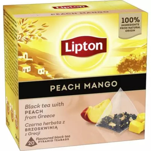 Černý čaj Lipton - pyramidy, příchuť broskve a manga, 20x 1,7 g