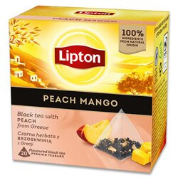 Černý čaj Lipton - pyramidy, příchuť broskve a manga, 20x 1,7 g