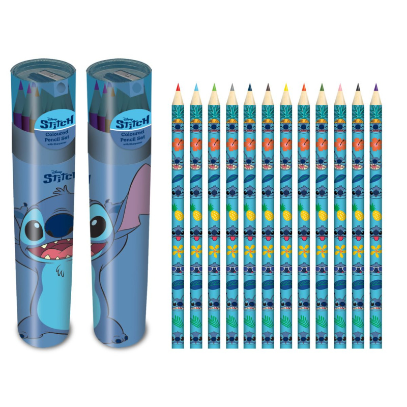 Lilo & Stitch sada pastelek v tubusu s ořezávátkem (12 barev)