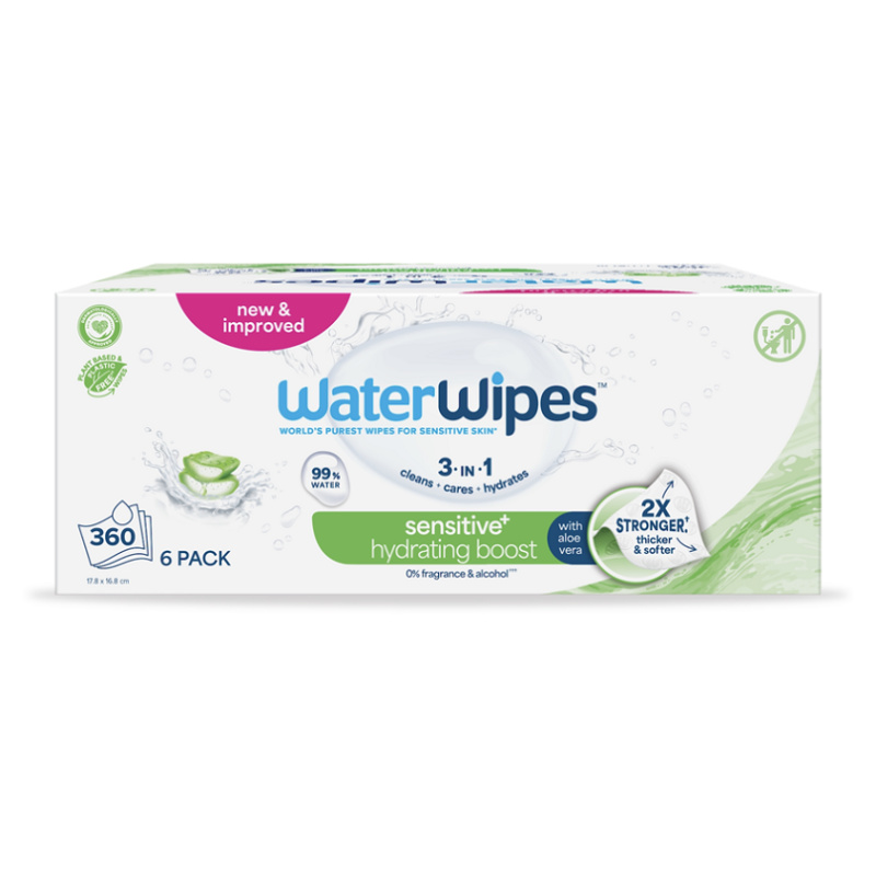 Waterwipes Hydrating Clean ubrousky vlhčené bez obsahu plastů 6×60 ks