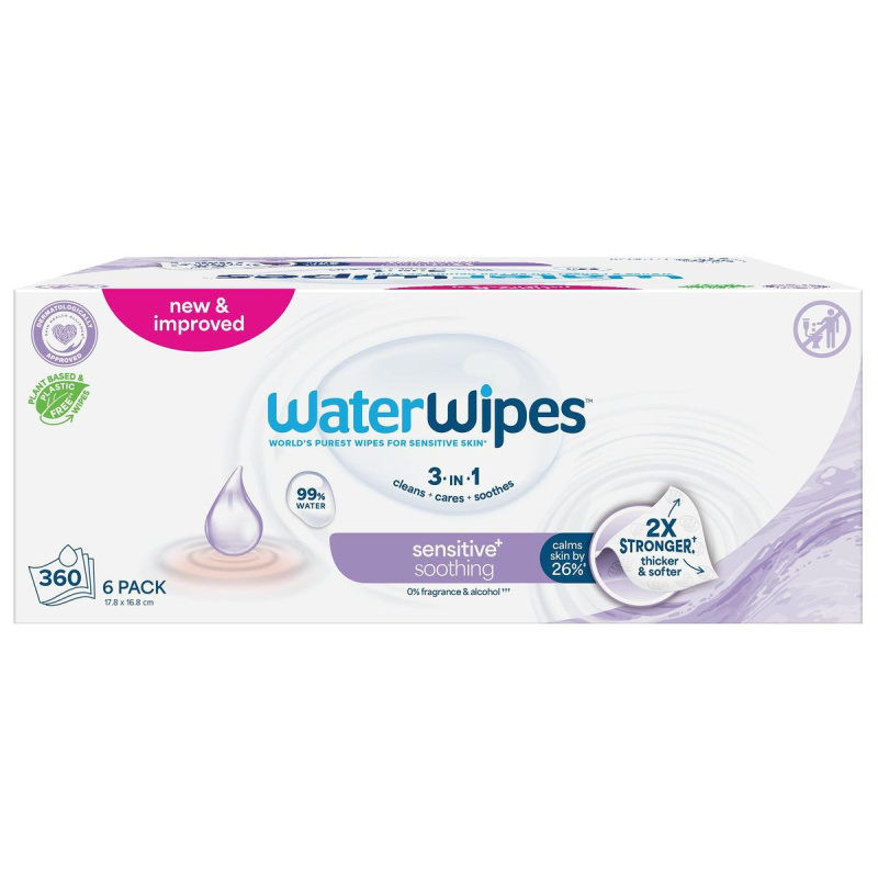 Waterwipes Soothing Clean ubrousky vlhčené bez obsahu plastů 6×60 ks