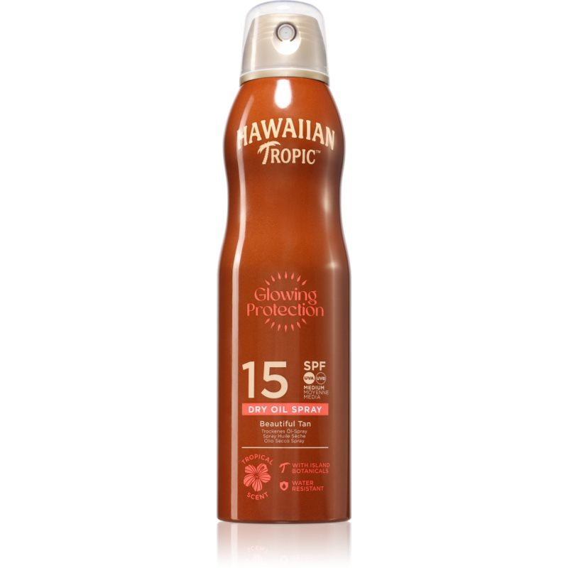 Hawaiian Tropic Glowing Protection Dry Oil Spray ochranný sprej na opalování SPF 15 177 ml