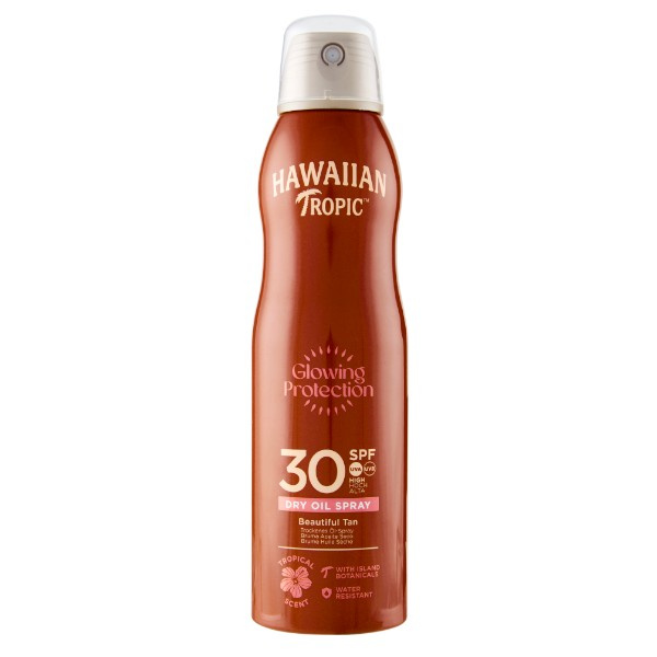 Hawaiian Tropic Glowing Protection Dry Oil Spray suchý olej na opalování ve spreji SPF 30 180 ml