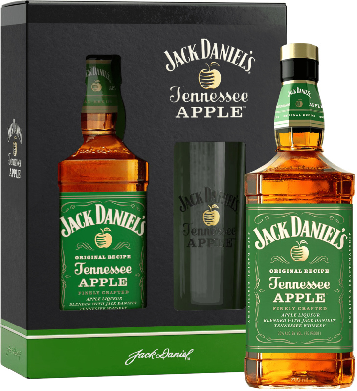 Jack Daniel’s Apple – dárková sada s long drink sklenicí 35% 0,7l (darčekové balenie 1 pohár)