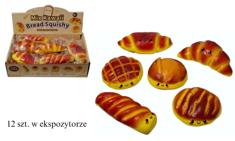 Kawaii antistresový squishy gniotek – rohlík/bulka mix - 1 kus