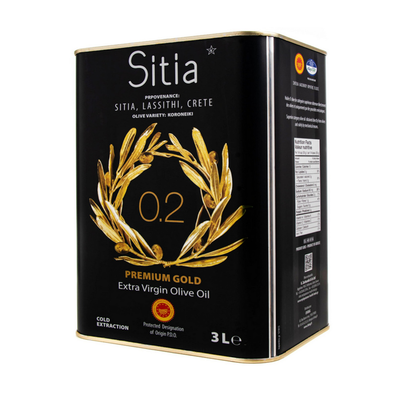 Sitia PREMIUM GOLD SITIA Kréta PREMIUM GOLD 0,2% Extra panenský olivový olej 3l – plech