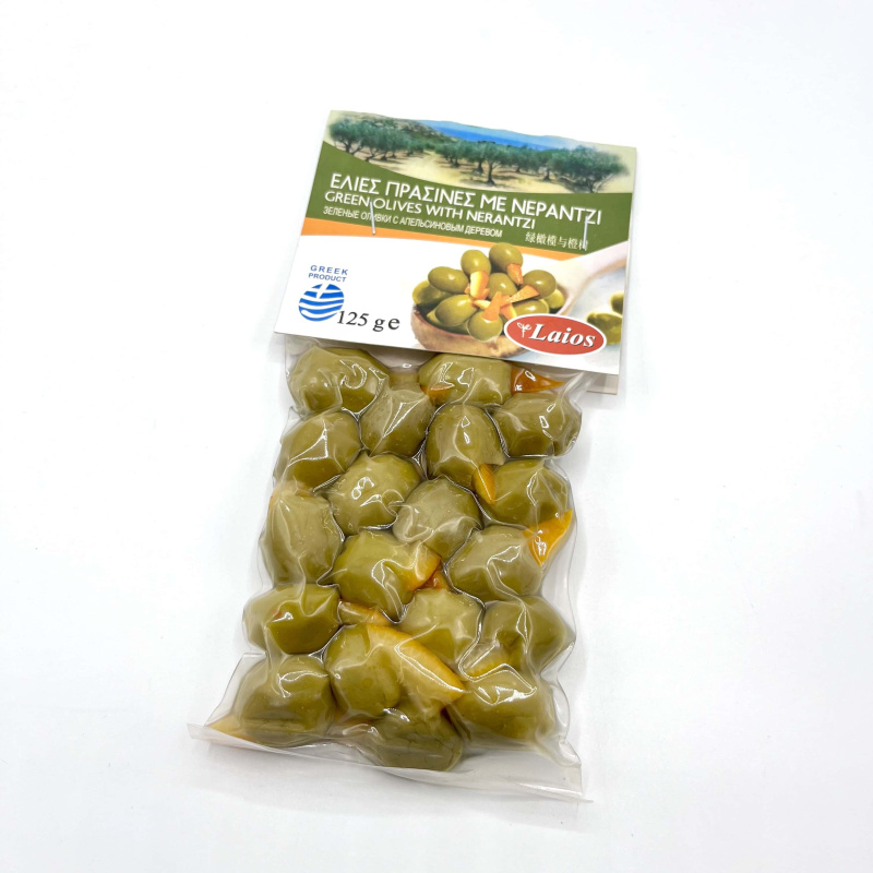 Laios zelené olivy plněné pomerančem nerantzi vakuum 125g