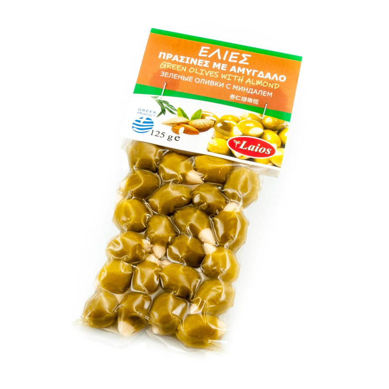 Laios zelené olivy bez pecky s mandlí vakuum 125g