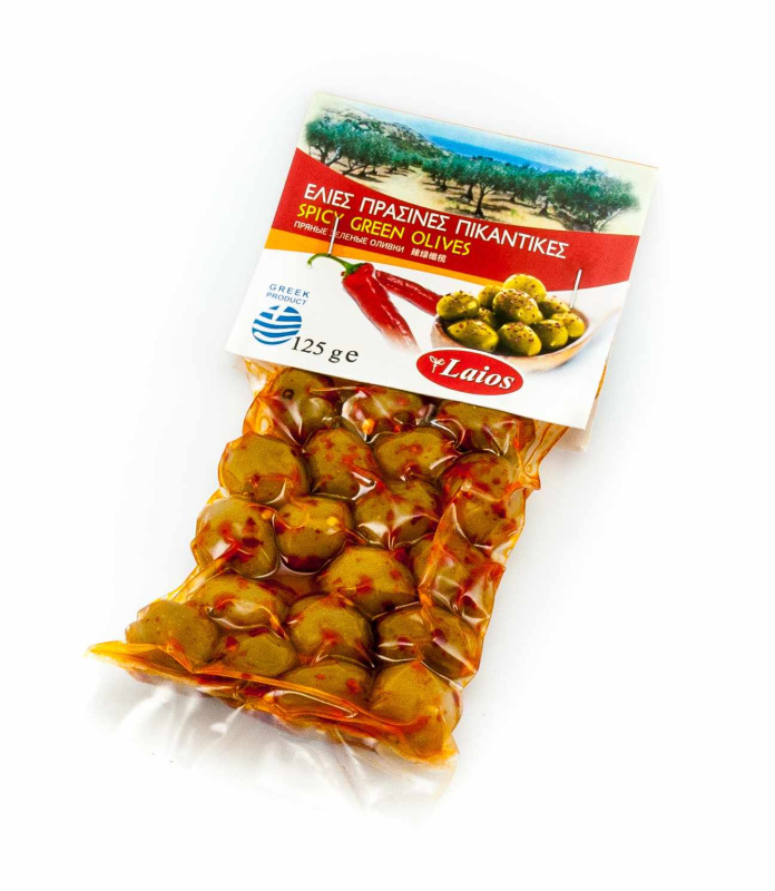 Laios zelené olivy s peckou a Chilli vakuum 125g