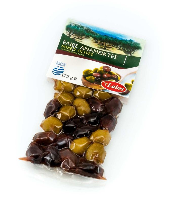 Laios Mix černé a zelené olivy s peckou vakuum 125g