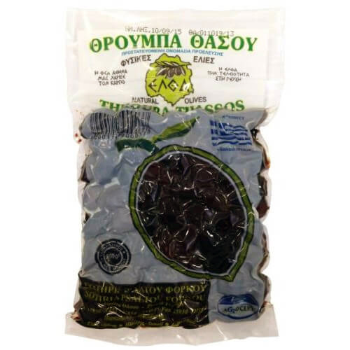 Thassos olives THASSOS černé olivy sušené Thrumbes Thassou s peckou 250g