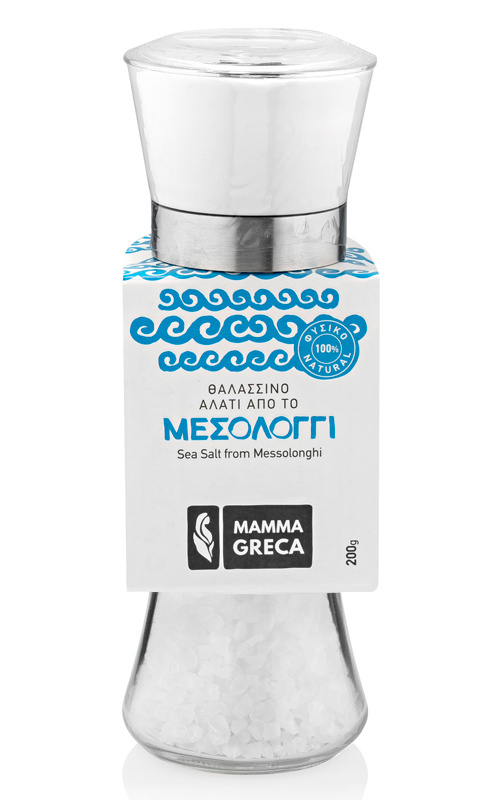 Mamma Greca hrubá mořská sůl Messolonghi v mlýnku 200g