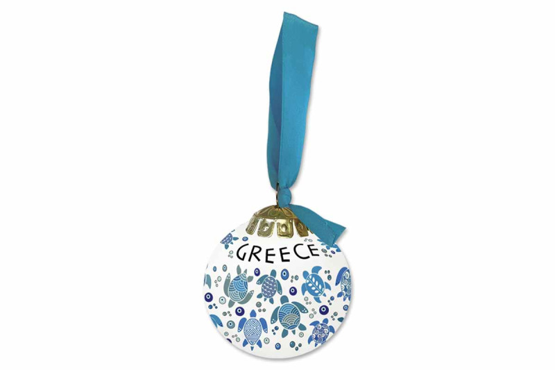 ATP – řecká keramická vánoční baňka GREECE 014 Caretta Caretta, bílo-tyrkysová