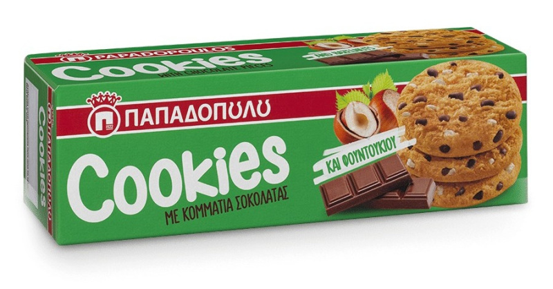 Papadopoulou Cookies s kousky čokolády a lískovými oříšky 180g