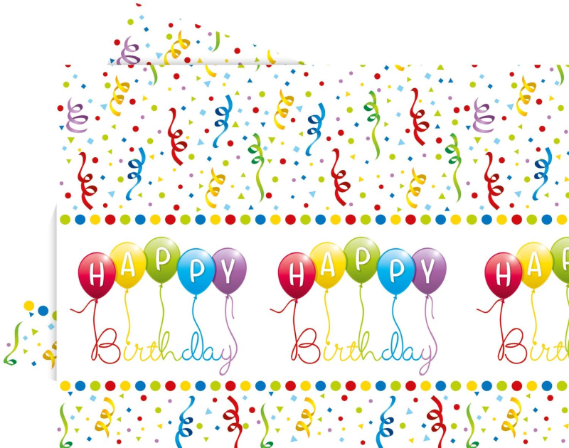 Procos Happy Birthday streamers plastový ubrus 120 × 180 cm - 1 kus