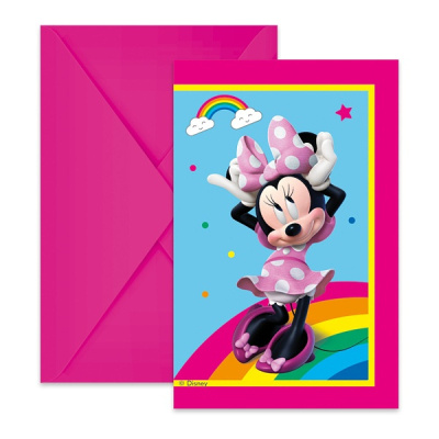 Pozvánky s obálkami Minnie duha 6 ks