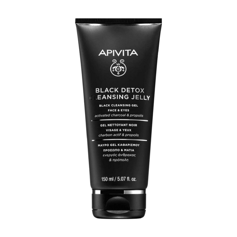 Apivita Cleansing Black Detox Cleansing Gel čisticí gel s aktivním uhlím na obličej a oči 150 ml