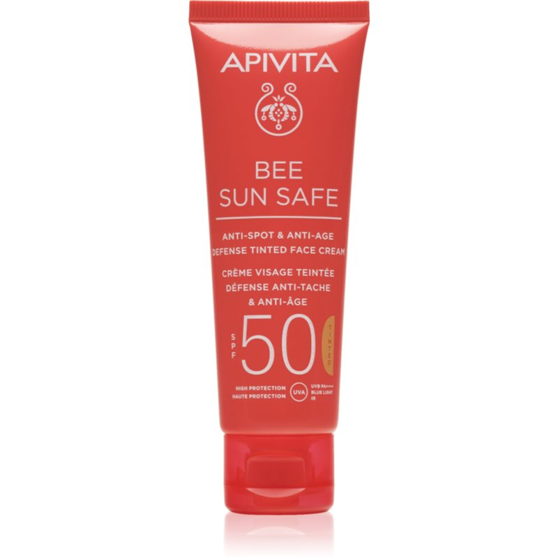 Apivita Bee Sun Safe Anti-Spot and Anti-Age Tinted Face Cream SPF50 ochranný tónovací krém na obličej SPF 50 odstín Natural 50 ml