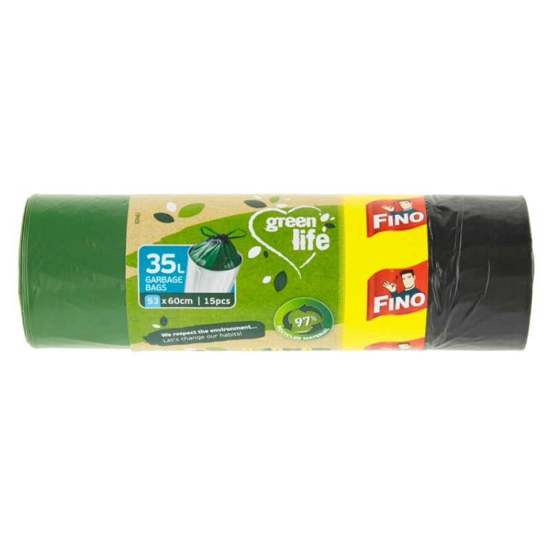 Pytle na odpadky FINO Green Life - recyklované, 25 mic, 35 l, 15 ks