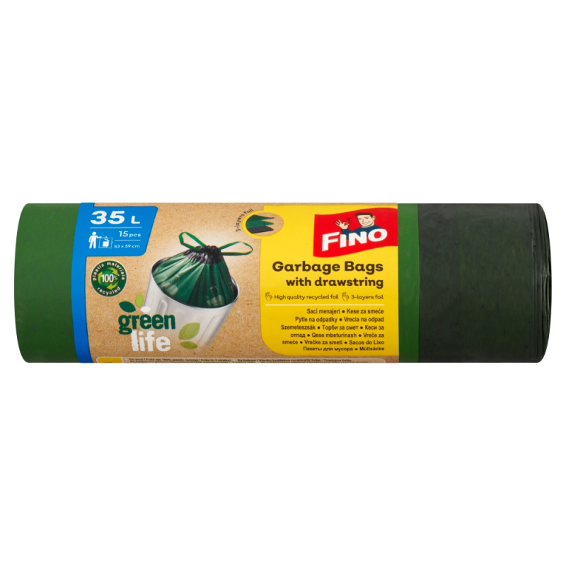 Pytle na odpadky FINO Green Life - recyklované, 25 mic, 35 l, 15 ks