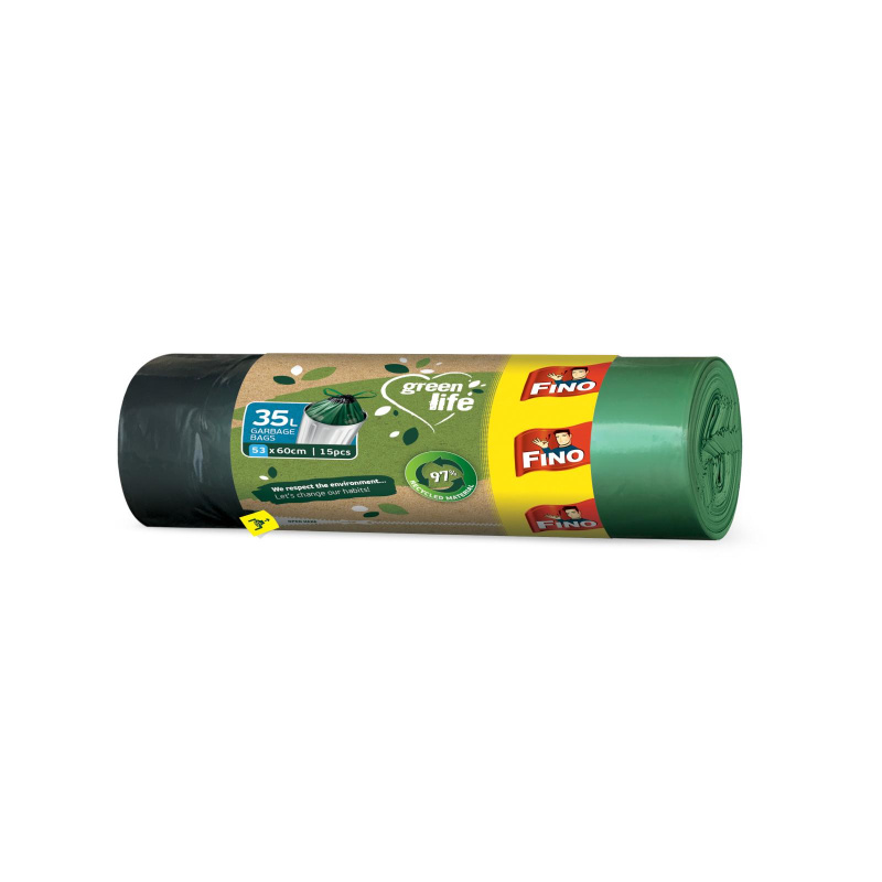 Pytle na odpadky FINO Green Life - recyklované, 25 mic, 35 l, 15 ks