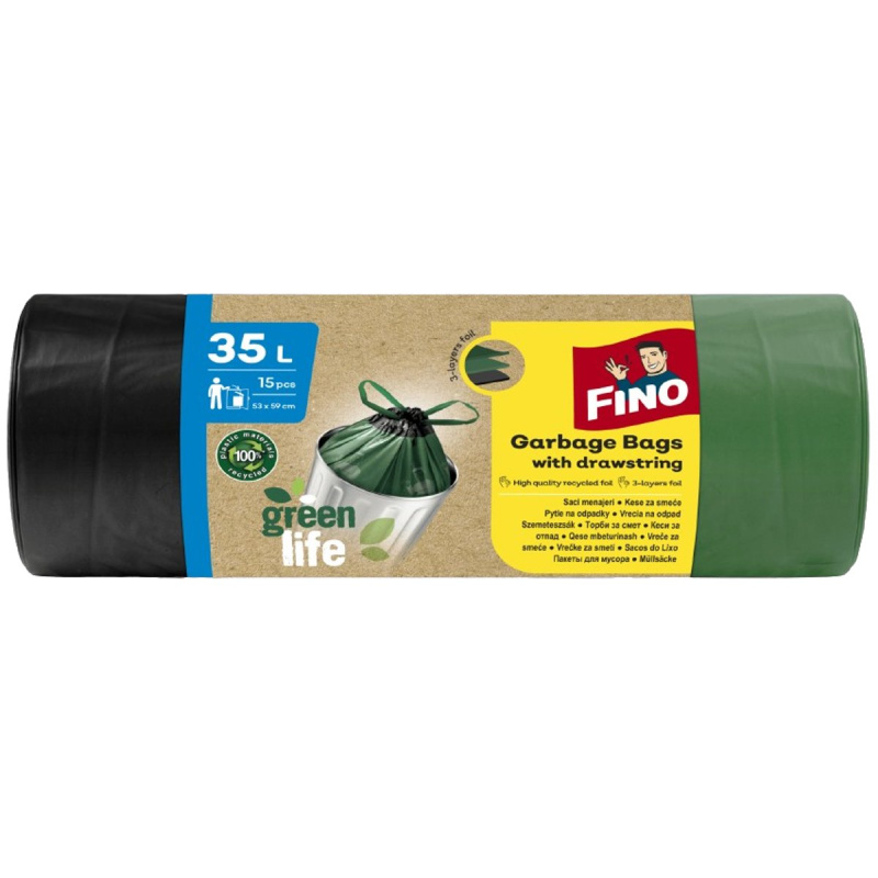 Pytle na odpadky FINO Green Life - recyklované, 25 mic, 35 l, 15 ks