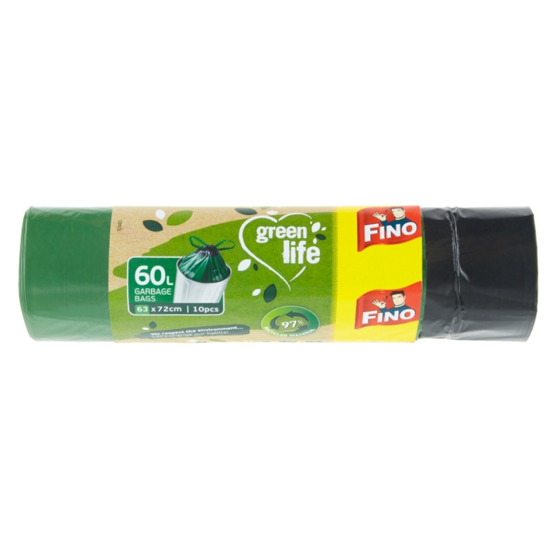Pytle na odpadky FINO Green Life - recyklované, 29 mic, 60 l, 10 ks