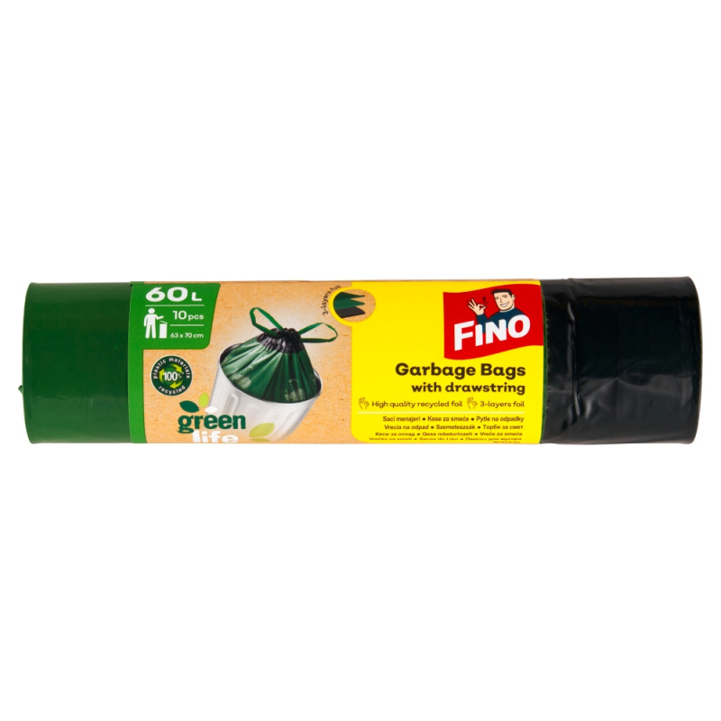 Pytle na odpadky FINO Green Life - recyklované, 29 mic, 60 l, 10 ks