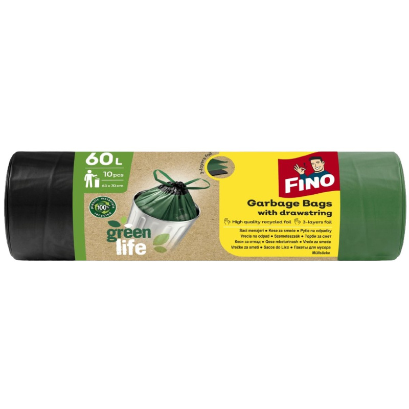 Pytle na odpadky FINO Green Life - recyklované, 29 mic, 60 l, 10 ks