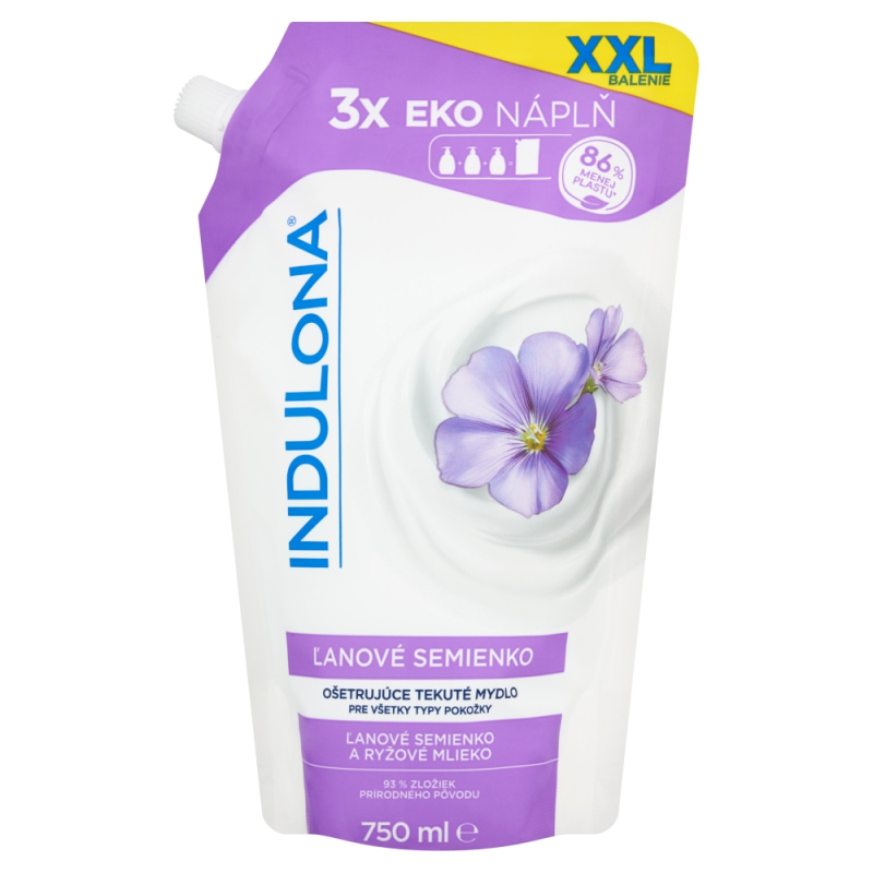 Indulona - tekuté mýdlo - náhradní náplň lněné semínko, 750 ml