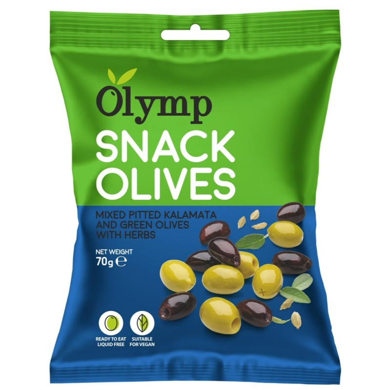 Olymp Mix Kalamata tmavé a zelené olivy bez pecky s bylinkami
