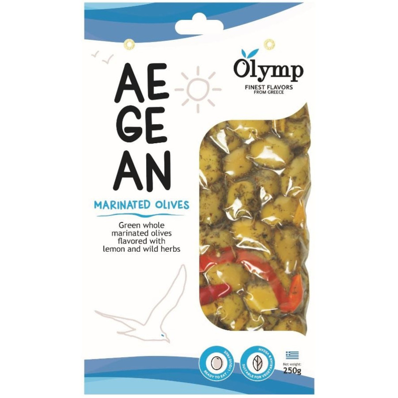 Olymp zelené olivy s citrónem a bylinkami s peckou vakuum 250g