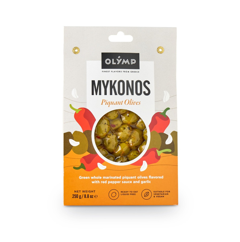 Olymp pikantní zelené olivy s chilli paprikou a česnekem vakuum 250g