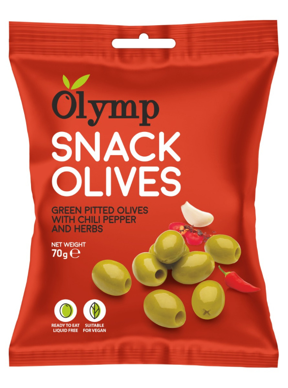 Olivy Olymp - zelené s chilli a bylinkami, 70 g