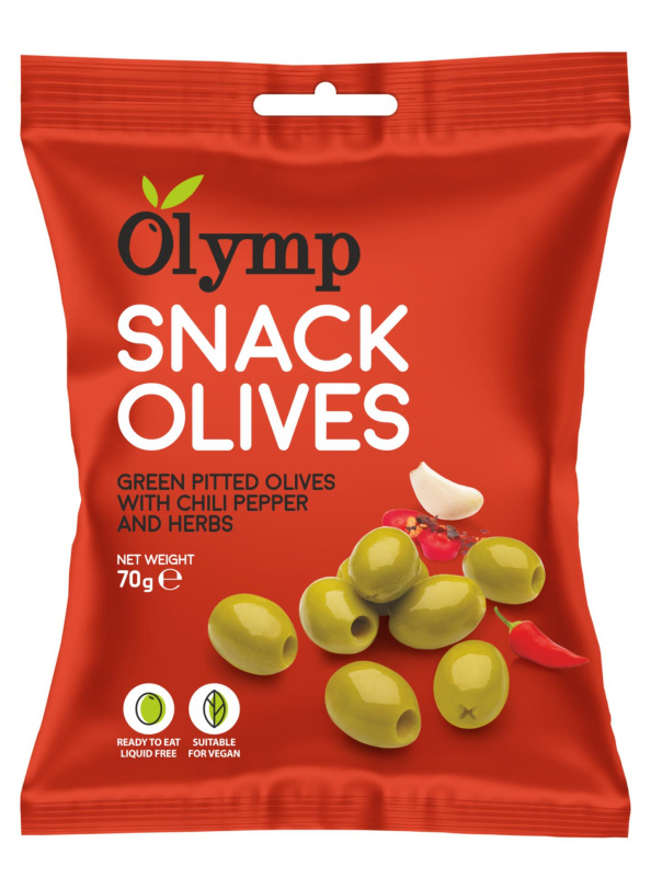 Olivy Olymp - zelené s chilli a bylinkami, 70 g